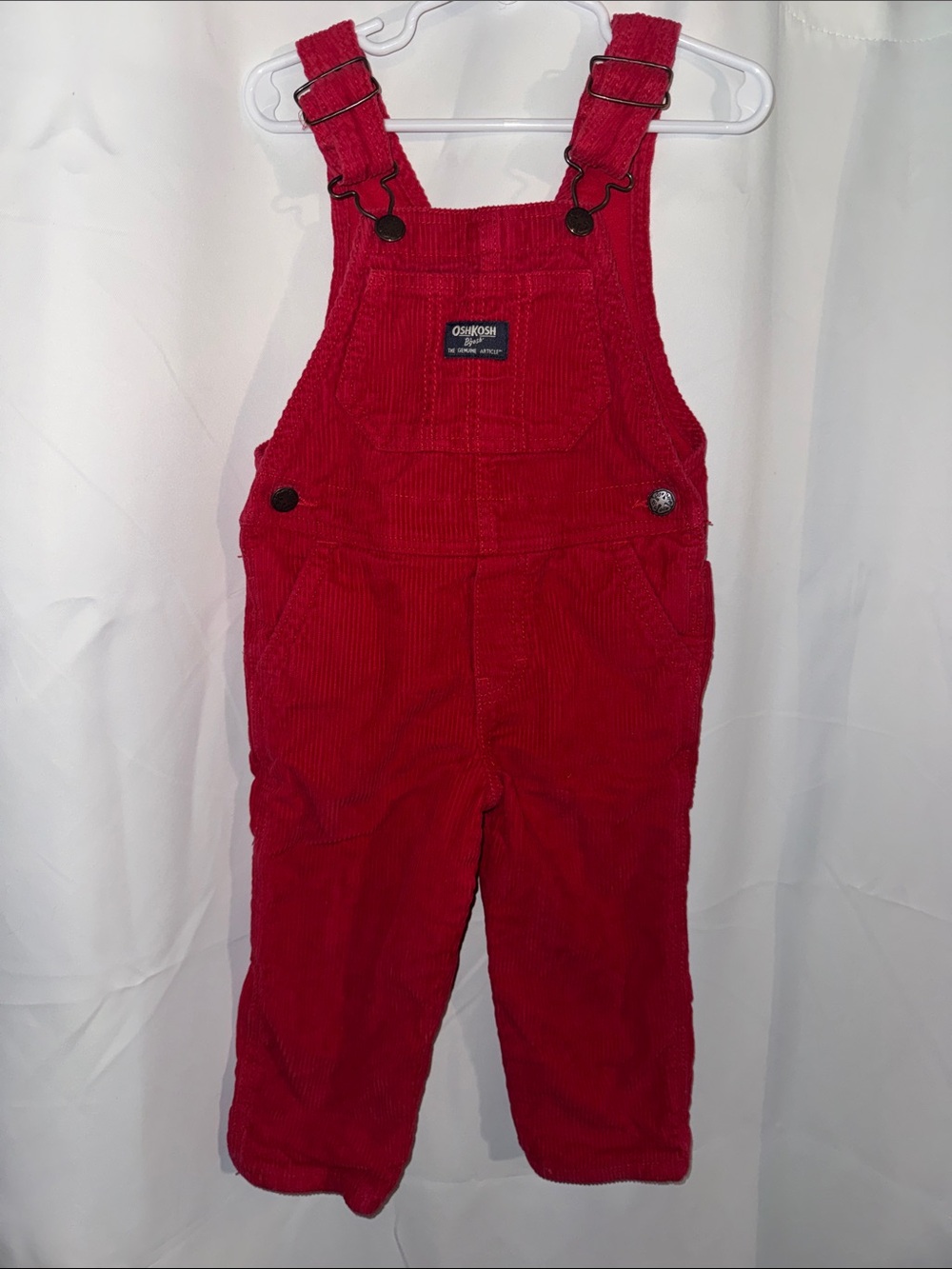 OshKosh B'gosh Bright Red Corduroy Toddler Overalls size 2T